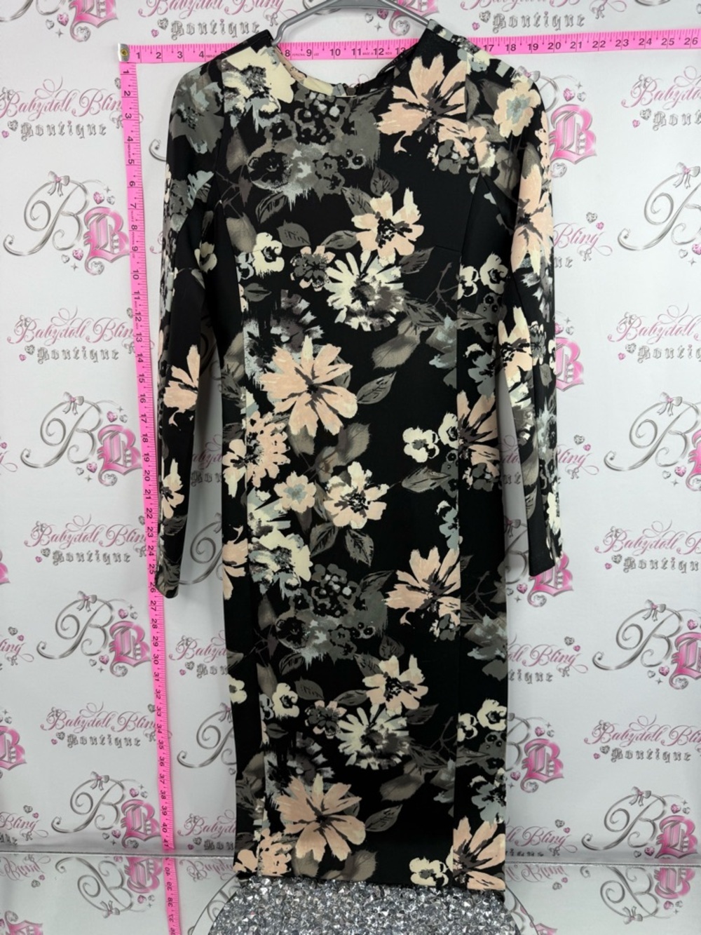Felicity & Coco dress flowers Black Dress with Blush and Cream Floral Print